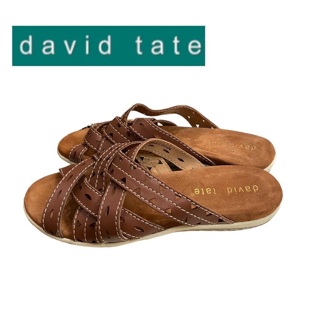 DAVID TATE Stripy Brown Leather Slide Strappy Sandals NEW 6.5